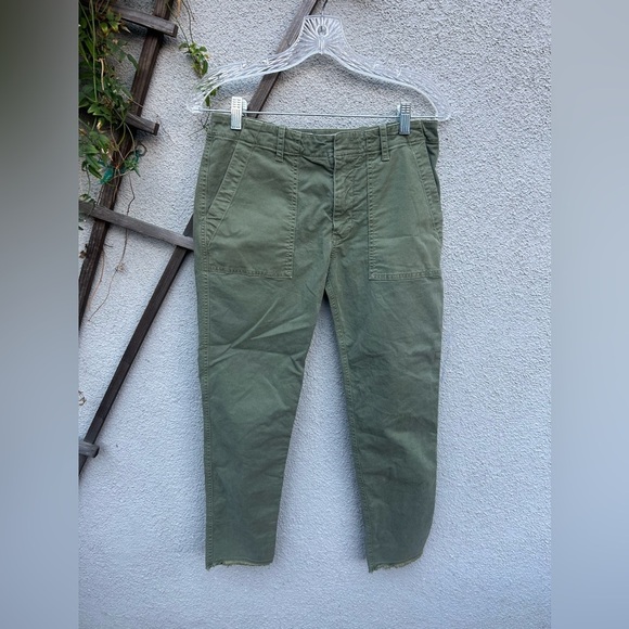Nili Lotan Jenna Pants Twill Military Cotton Raw Hem Pockets in Camo Green - Picture 5 of 9
